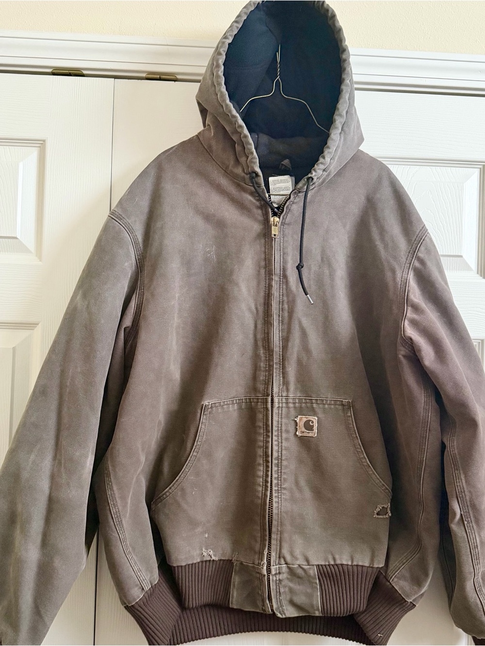 Carhartt Jacket Mens XL Tall Hooded Brown Distressed J130 Faded Chestnut Vintage